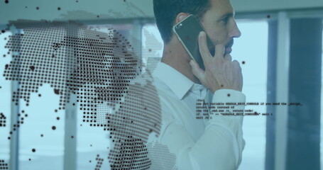 Poster - Image of digital data processing over businessmen using smartphone