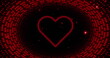 Image of neon heart over flashing red light pattern