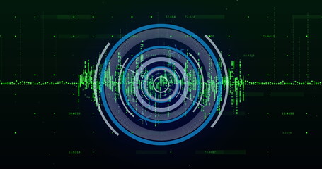 Data loading icon and processing on green graph over black background