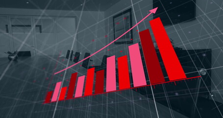 Poster - Image of statistics and data processing over office