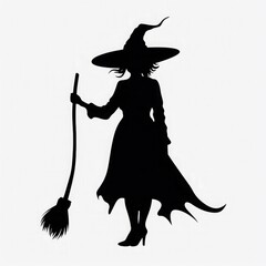 witch with broom Set of witch's silhouettes. Simple witch on the broom