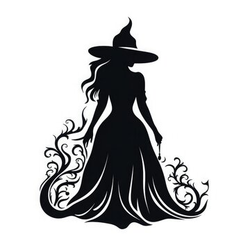 silhouette of a girl Set of witch's silhouettes. Simple witch on the broom