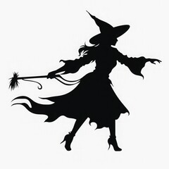 Wall Mural - silhouette of a witch Set of witch's silhouettes. Simple witch on the broom