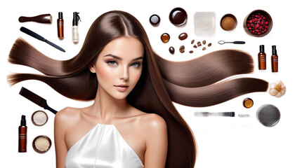 Wall Mural - model straightening care shiny smooth beautiful procedures hairstyle keratin girl long woman beauty treatment hair spa straight cosmetic fashion bright clean colours coloration colourful elegance