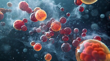 Poster - Vibrant Molecular Structures and Glowing Cellular Particles in Dynamic Motion