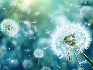 Wall Mural - Glowing white dandelions