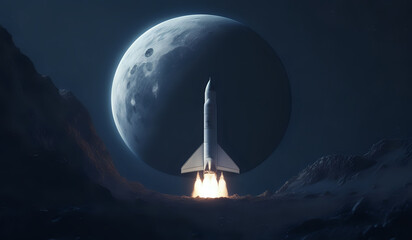 Wall Mural - burning rocket in a background moon or the moon over the moon