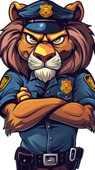 Poster - A powerful lion police cartoon style, lion drawing 