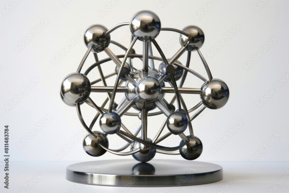 Relistic Atom Structure Design a sleek, metallic sculpture representing the atomic structure of ...