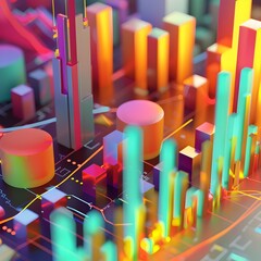 Poster - vibrant geometric visualization of financial data and market trends