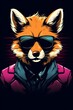 © CYBERUSS - Charismatic Fox Sporting Retro Synthwave Style in Denim Jacket and Sunglasses