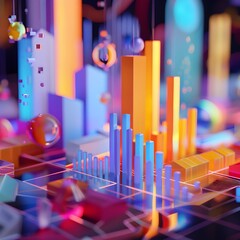 Poster - vibrant 3d geometric visualization of financial data and market trends
