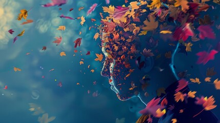 Wall Mural - A web banner powered by Generative AI technology emerges, marking World Alzheimer's Month with a visual narrative of memory's ebb and flow