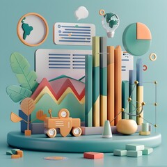 Poster - Colorful Abstract Geometric Shapes and Patterns in Minimalist 3D Render for Interior Design or