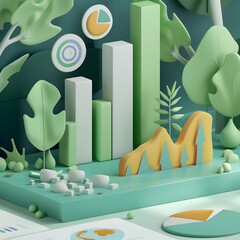 Poster - Green Geometric Landscape with Abstract Infographic Elements