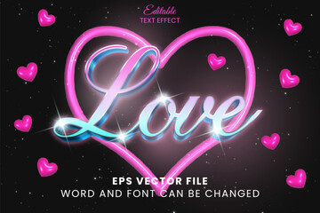 Poster - Love holographic glowing 3d editable vector text effect