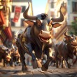 Charging Fierce Bull in Cartoon Fantasy Style