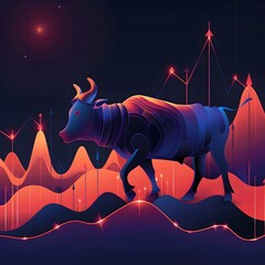 Poster - Magical Rhino Roaming Futuristic Neon Lit Mountains Under Starry Night Sky