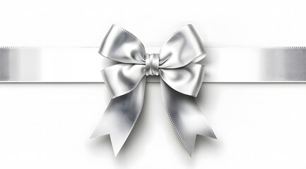 sliver ribbon bow on the straight ribbon for banner isolated on white background