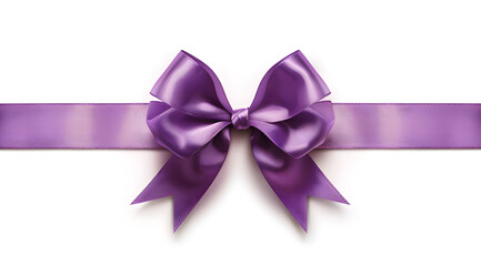 light purple ribbon bow on the straight ribbon for gifts isolated on white background