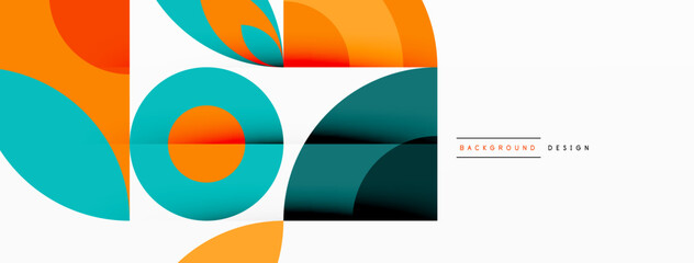 Aufkleber - Product with orange circles and electric blue squares on a white background. Font is magenta. Material property includes tints and shades. Shapes include circles and rectangles in a pattern