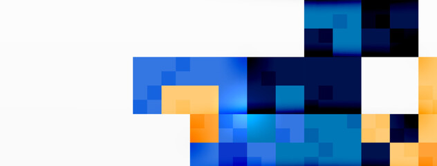 Poster - An artistic composition featuring blurred rectangles in shades of electric blue and magenta on a white background, creating a mesmerizing pattern with parallel lines and symmetry