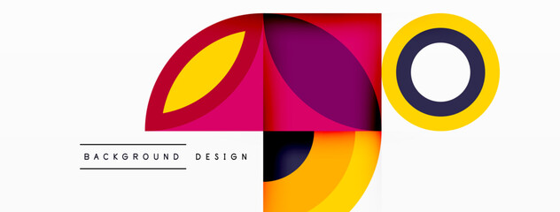 Aufkleber - A vibrant logo design featuring circles, squares, and triangles in shades of magenta and electric blue on a white background. The use of colorful patterns creates a bold and artistic display