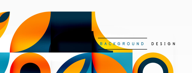 Aufkleber - A vibrant art piece with tints and shades of orange and electric blue, featuring circles, squares, and triangles in a patterned background. Font adds to the visual arts appeal