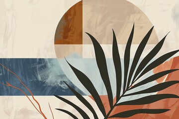 Sticker - flat illustration of a palm leaf, in earthy tones