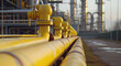 yellow gas pipes in front of oil and natural Gas storage plant