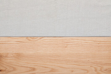 Sticker - Burlap lay on the oak tabletop. Burlap and oak texture background.