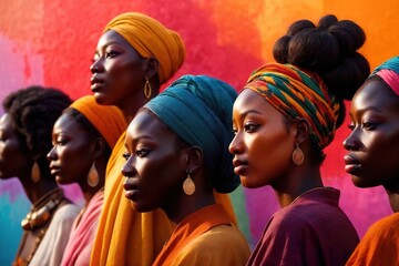 colorful abstract profile of group of modern young multi ethnic diverse women and men