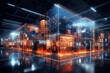 © SALEEM - 3D rendering of digital warehouse with boxes and data visualizations, futuristic technology concept, smart storage design. Generative ai