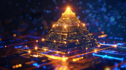 A digital representation of a profit pyramid, with revenue streams flowing from the top
