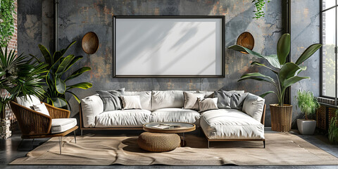 Poster - Frame mockup, ISO A paper size. Living room wall poster mockup. 