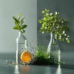 Poster - Eco Friendly Product Comparison Graphic with Glass Bottle and Citrus Splash