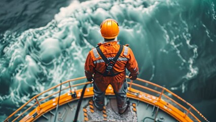 Wall Mural - engineers are repairing and maintaining an offshore turbine house. portrait of a skilled professiona