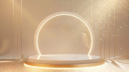 Wall Mural - Product display podium with golden curve line element and decoration with  glitter light effect luxury background.