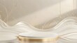 © Nhoeb - Product display podium with golden curve line element and decoration with  glitter light effect luxury background.
