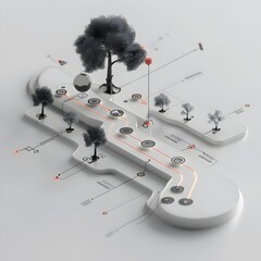 Fototapete - Surreal Digital Landscape with Geometric Shapes and Organic Elements in Contemplative Composition