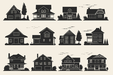 Canvas Print - Set Of Silhouette Various Houses