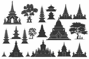 set of southeast asia silhouette temple