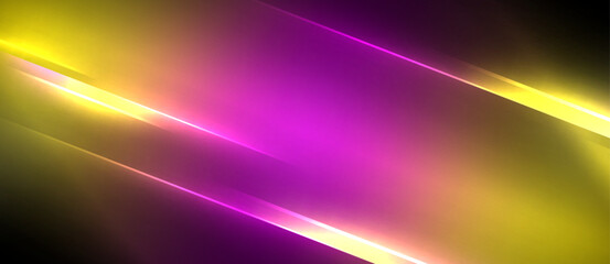 Poster - A vibrant color scheme featuring shades of purple, violet, pink, magenta, and electric blue set against a glowing diagonal line on a yellow background
