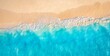 Summer seascape beautiful closeup. Blue sea water in sunny day. Top view from drone. Sea aerial surf, amazing tropical nature background. Mediterranean bright sea bay waves splashing beach sandy coast
