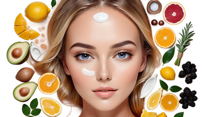 Poster - natural woman beauty portrait close skin perfect althy care skincare model young face female beautiful smiling spa cosmetology lady pretty aesthetic candid wellness medicine treatment hydratation