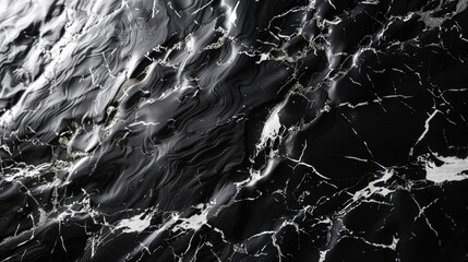 Poster - Elegant black and white marble wall surface with abstract light pattern for interior and exterior decoration