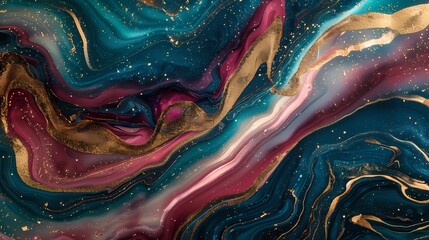 Wall Mural - Whirls of color and gold sparkle in an abstract dance