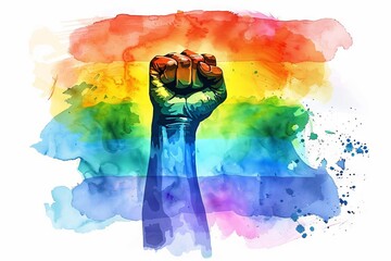 Wall Mural - A fist with a rainbow flag painted on it.