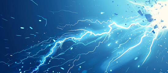 Wall Mural - blue thunderbolt crackling with sparks and lightning