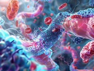 Poster - Microscopic Organisms in Vibrant Digital Landscape